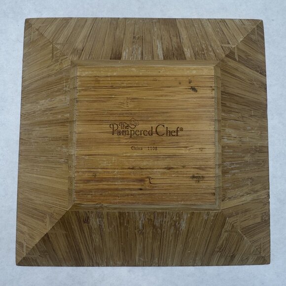 Vintage The Pampered Chef 1108 Bamboo Square Bowl 9-1/4" Tapered Wood Salad - Picture 3 of 12
